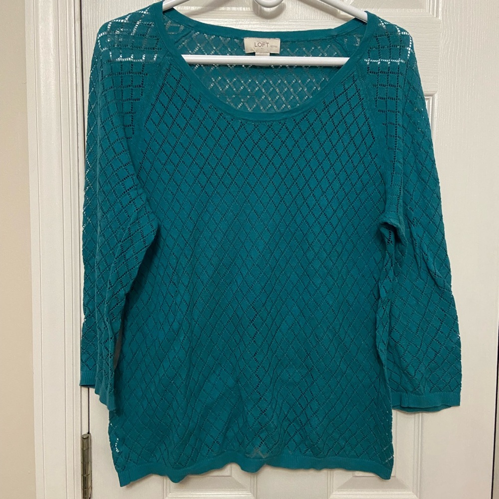 Sheer Ann Taylor LOFT cotton teal sweater